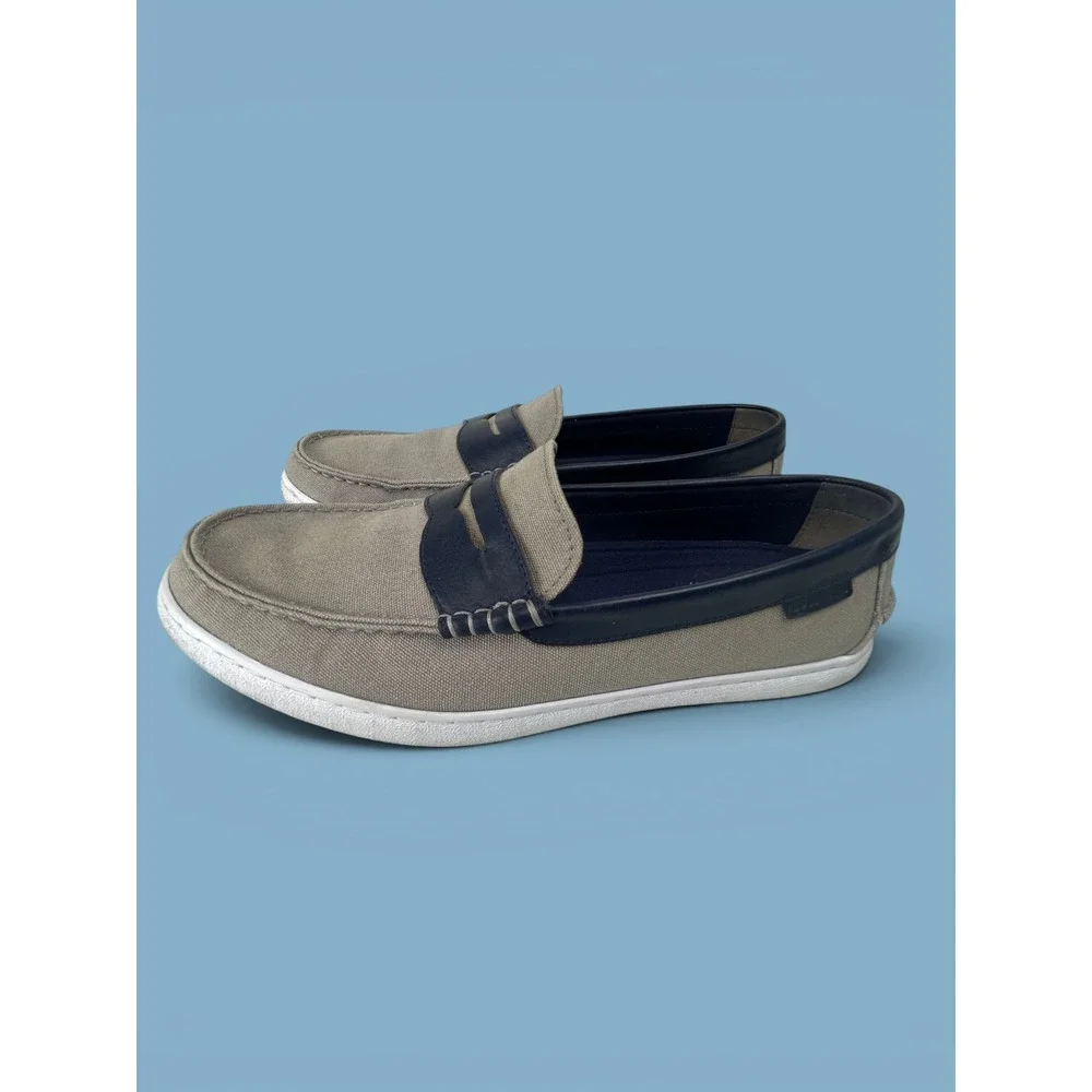 Cole Haan Nantucket 1928 Men's Gray Canvas Penny Loafers Shoes Size 12M EUC